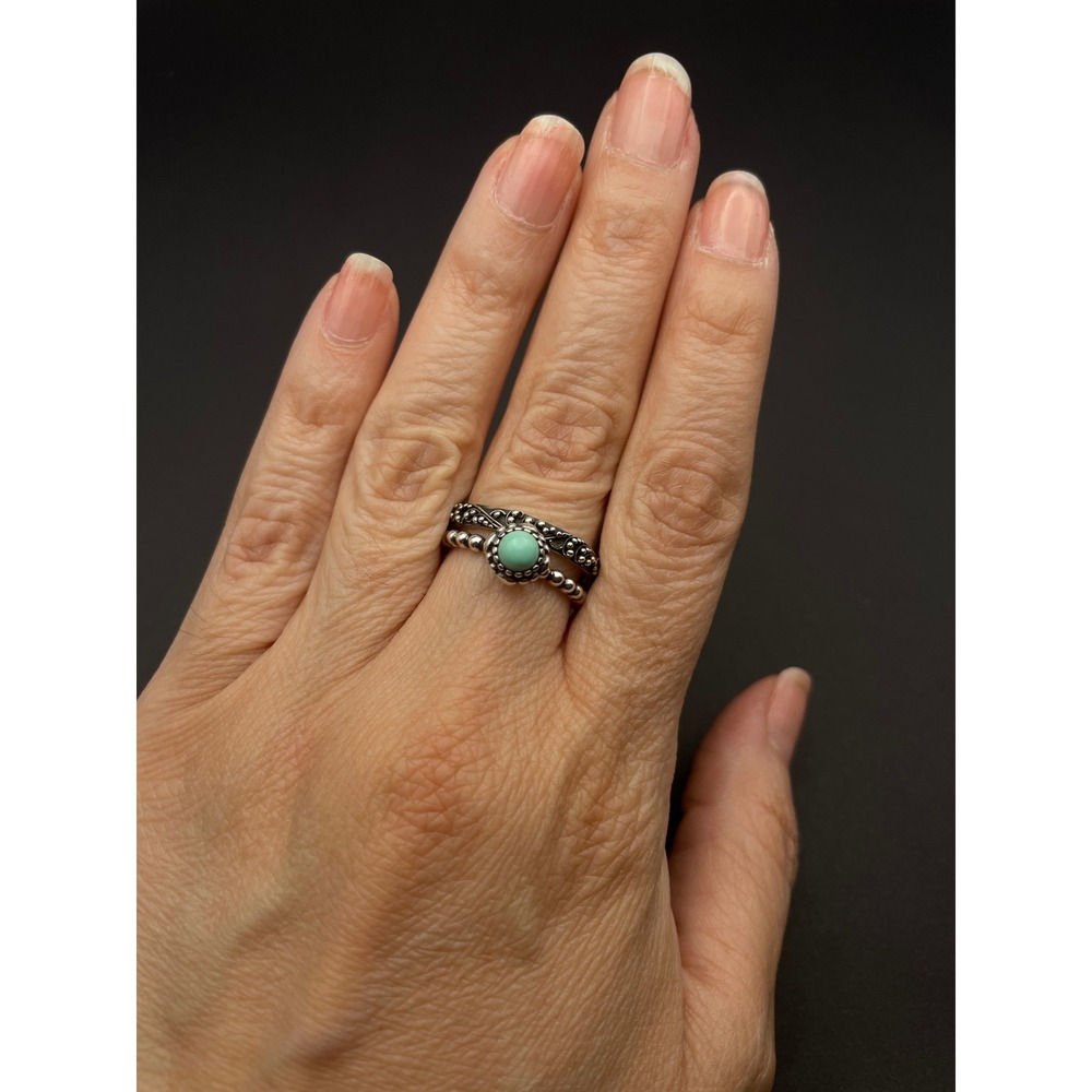 Lois Hill and Pandora Turquoise Stacking Rings Set Sterling Silver Balinese - Picture 5 of 16
